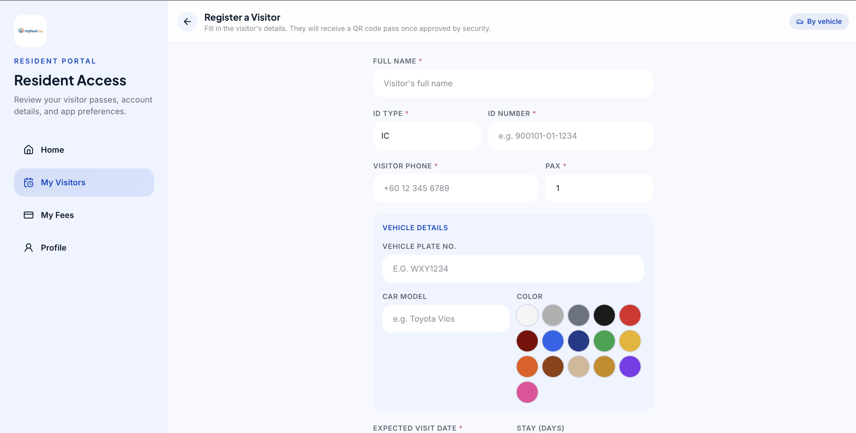 Resident self-registration link